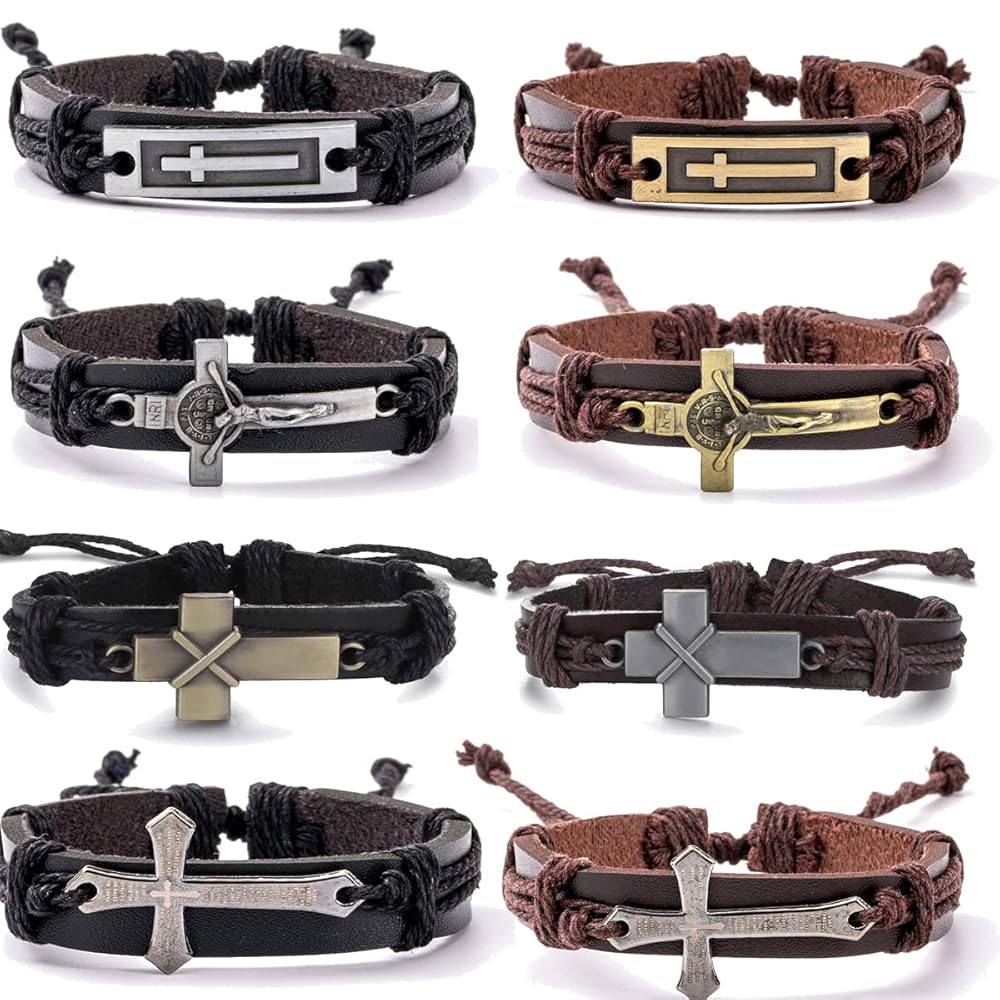 Amazon.com: WAINIS 8PCS Braided Leather Cross Bracelets for